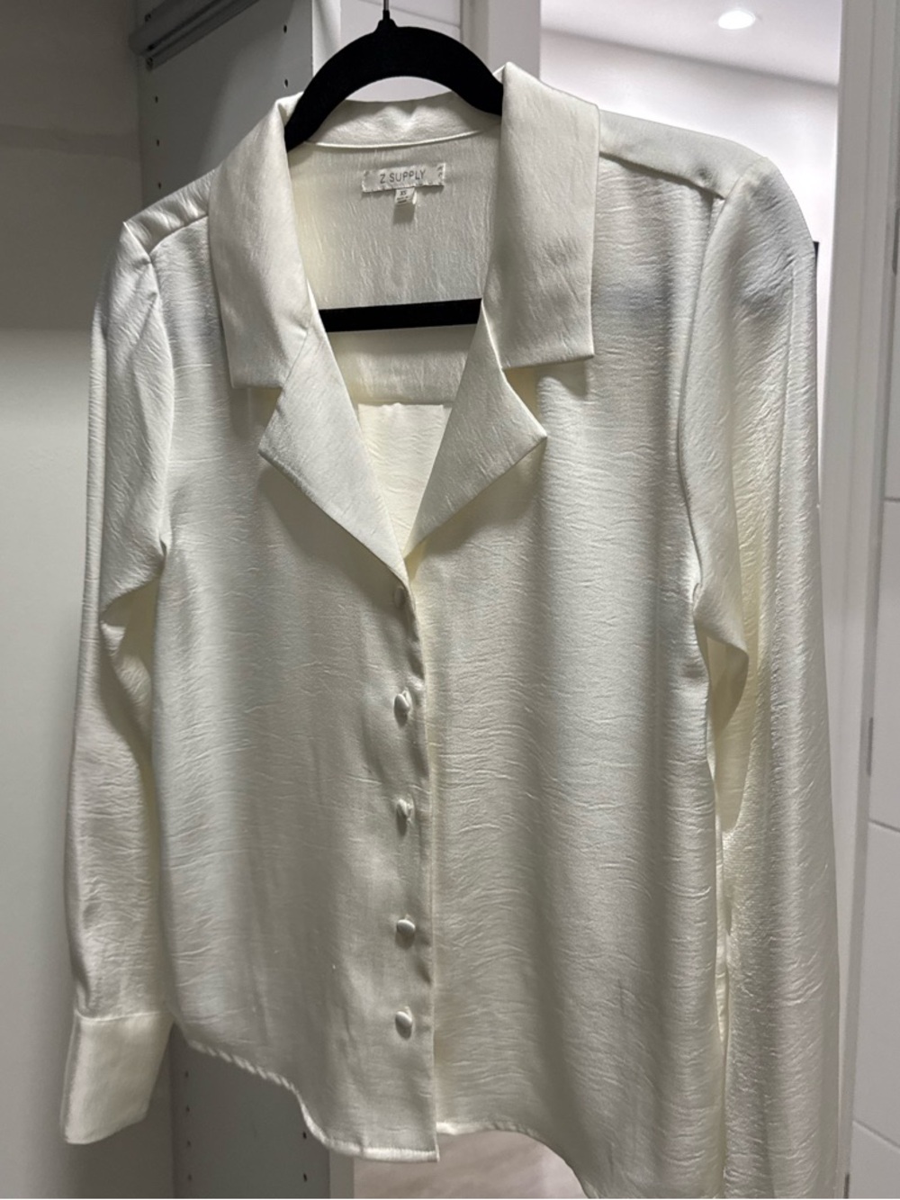 Z Supply Cream Satin Button-Front Top